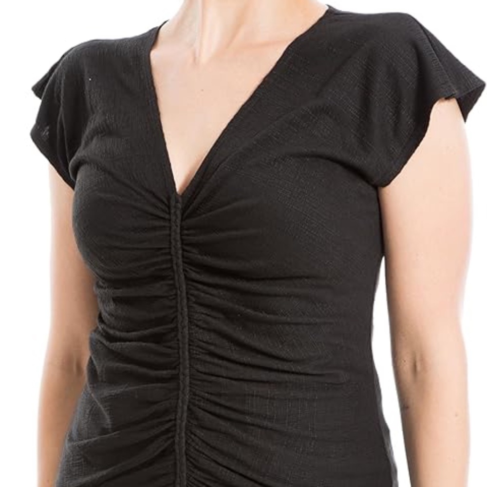 NWT - Max Studio Women's Center Cinched‎ Short Sleeve Top - Size XS - Black